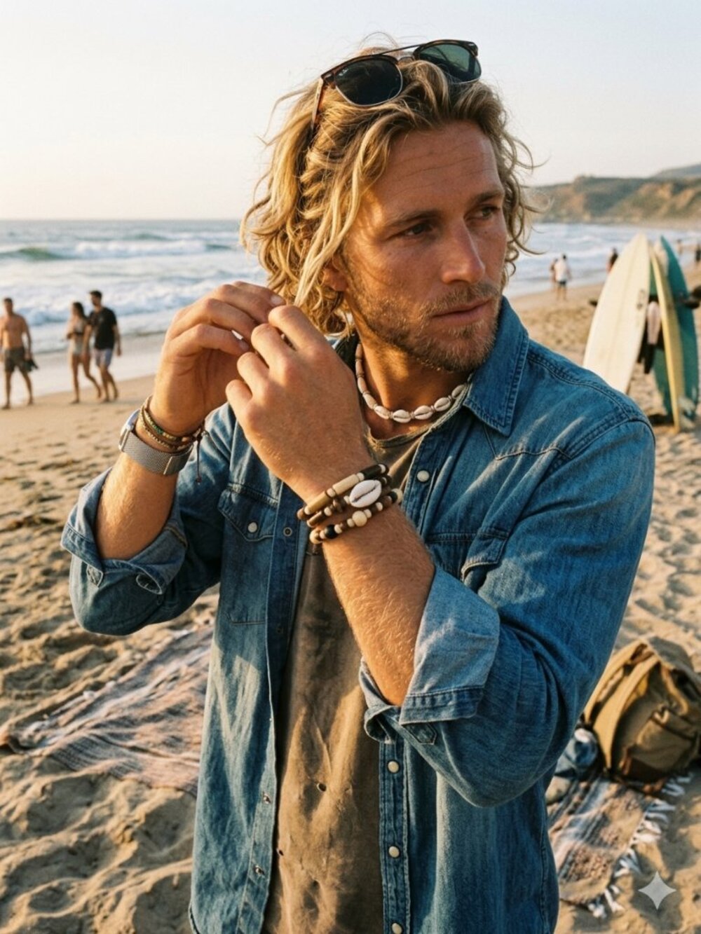 Designs by Forte | Boho Cowrie Shell & Natural Wood Beaded Bracelet Set
